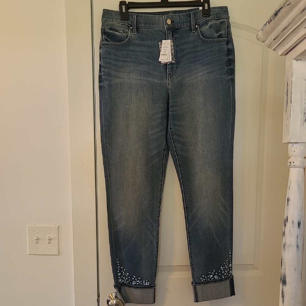 WHBM  Blue Embellished Cuffed Jeans